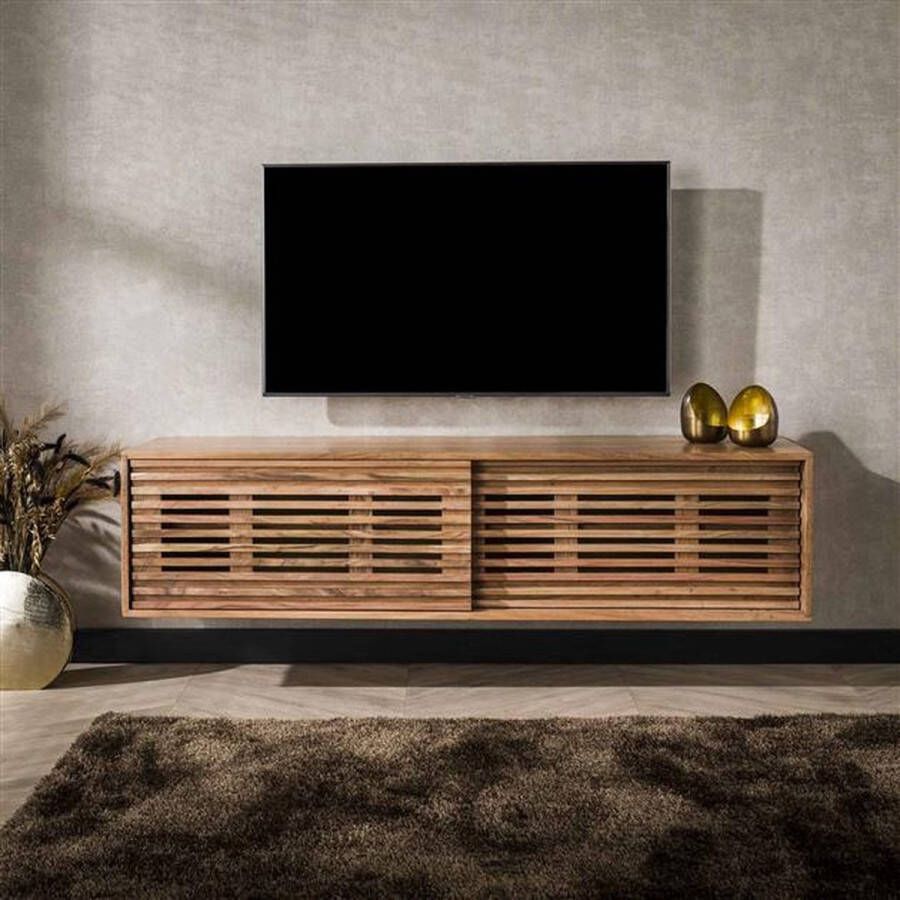 Hoyz Collection TV-meubel 150cm Zwevend 2 Deuren Slide Massief Acacia Naturel