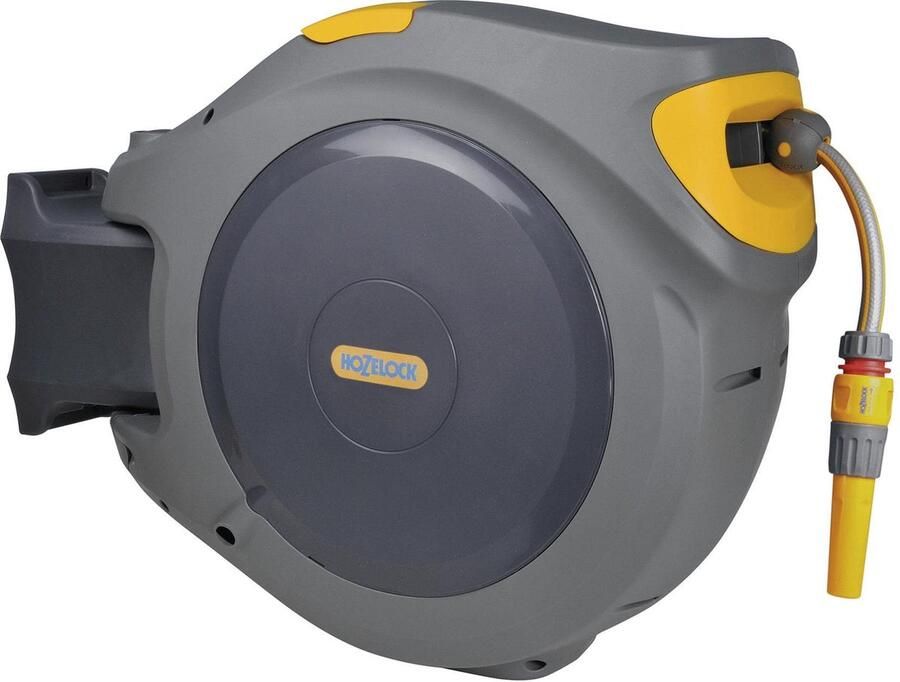 Hozelock Auto Reel 40 meter zelfoprollende muurhaspel met startset en tuinspuit grijs