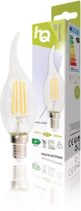 HQ LFE14FLTP004 Retro Led-filamentlamp E14 Gebogen Kaars 4.8 W 470 Lm 2700 K