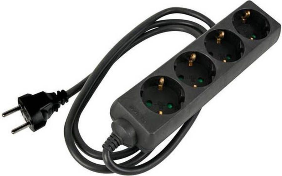 HQ POWER HQ-Power Stekkerdoos 4 stopcontacten met randaarde (Schuko type F) kabel 5 m 3G2.5 met krimpkous voor etikettering gebruik binnenshuis zwart