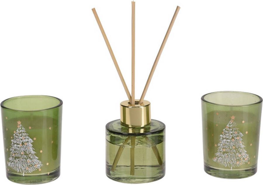 H@S Decoration Kerst Geurset 3-delig kerstgeur Geurdiffuser 2x Geurkaars Kerst Aroma Set kerst decoratie geurverspreider