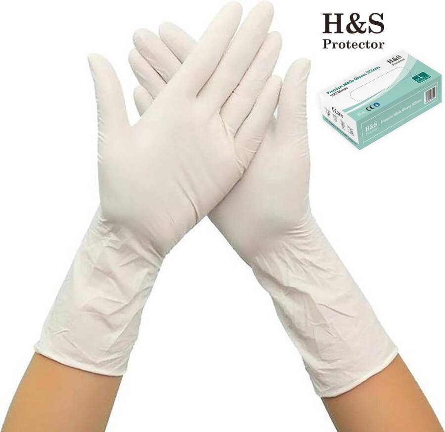 HS Protector H&S PROTECTOR Extra lang Nitril handschoenen 305mm lang Wegwerp handschoenen Wit XL Poedervrij 100 stuks