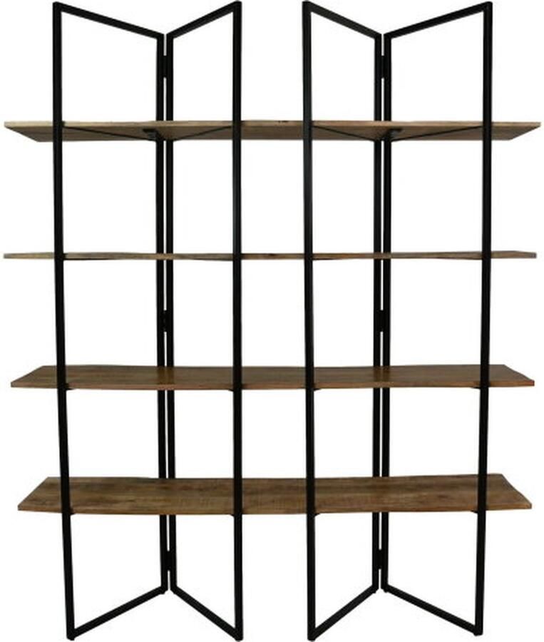 HSM Collection Opbergrek 4 planken 165x48x200 Naturel zwart Mangohout ijzer