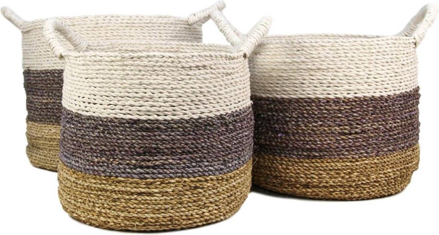 HSM Collection mandenset Lara (3 stuks) naturel paars wit Ø36x30 cm Leen Bakker