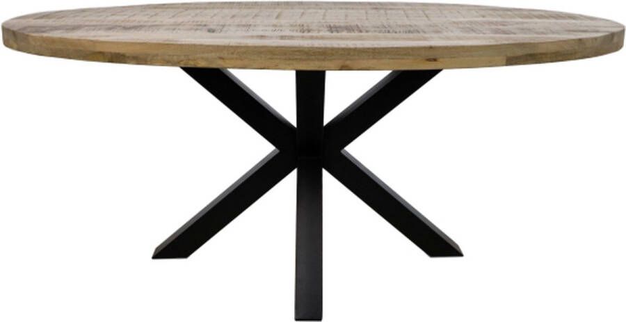 HSM Collection Eettafel Ovaal Portland 180cm Naturel Zwart Mangohout Metaal