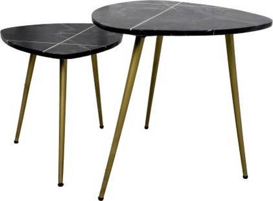 HSM Collection Salontafel Marseille 60x52x46 50x40x41 Zwart marmer goud set van 2