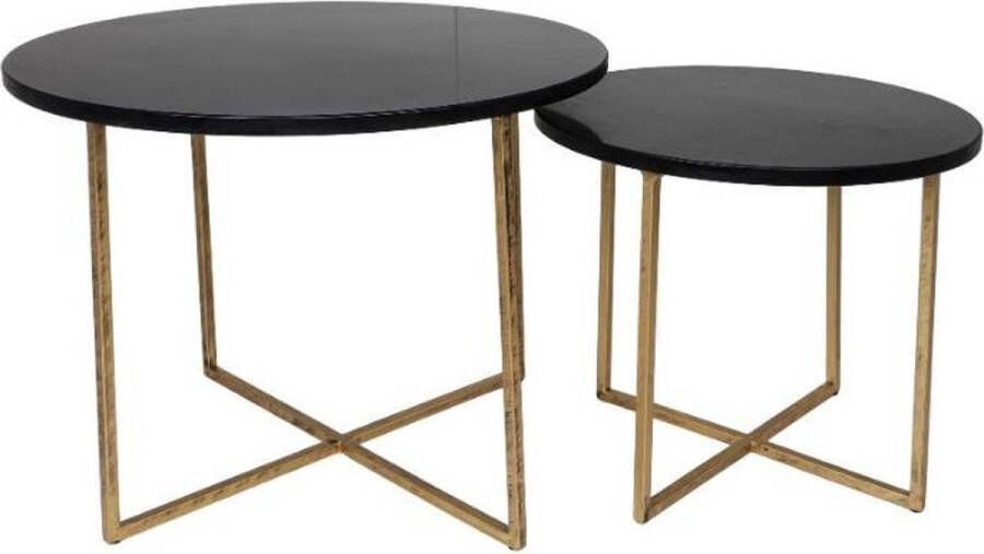 HSM Collection Salontafel rond Marseille ø61x45 ø46x39 Zwart goud Marmer metaal set van 2