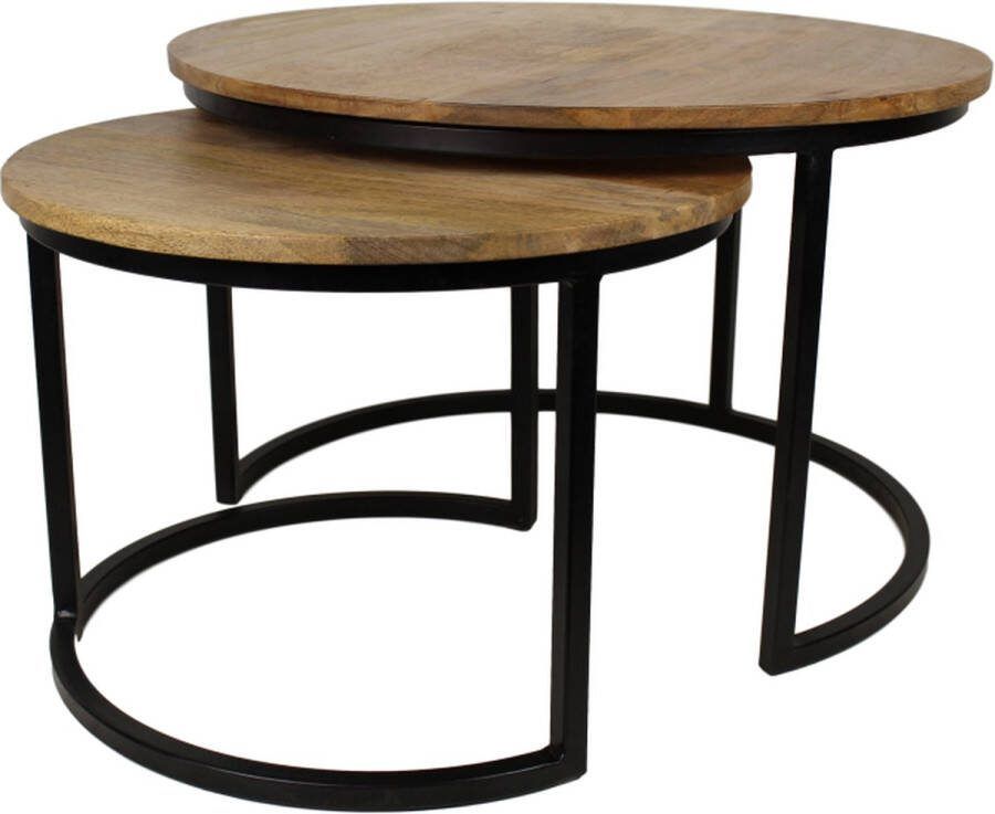 HSM Collection Salontafel Ronin 70 cm mangohout ijzer set van 2