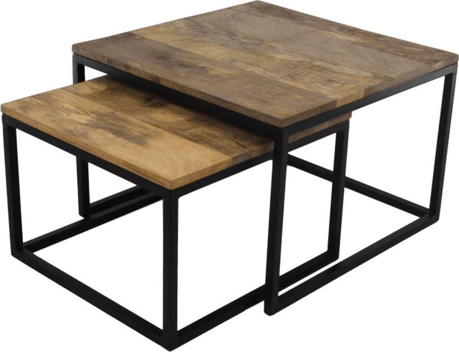 HSM Collection salontafelset Nathan (2 stuks) naturel zwart 60x60x41 cm Leen Bakker