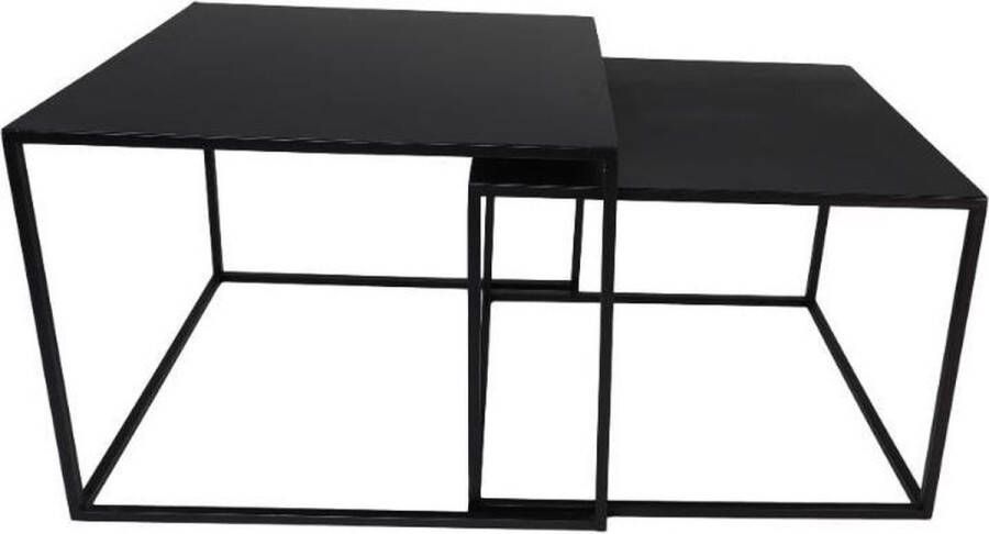 HSM Collection Vierkante Salontafel 55x55x42 50x50x37 cm Zwart Metaal Set van 2