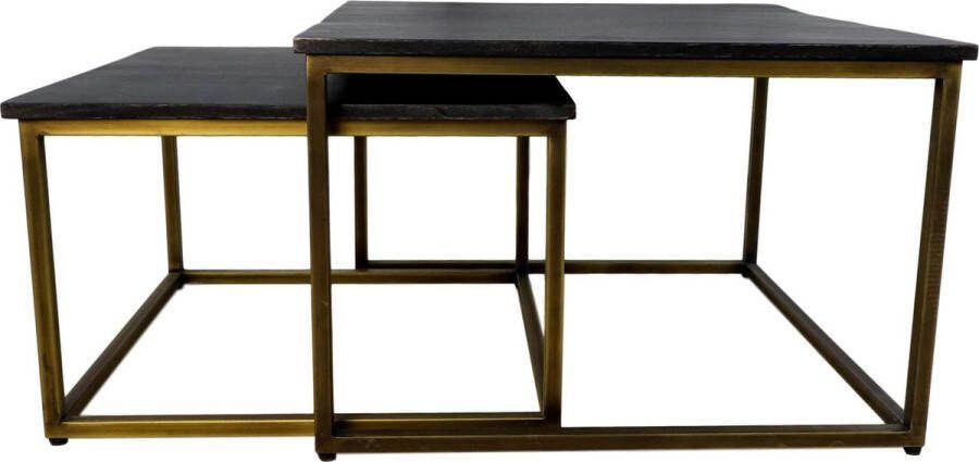 HSM Collection Vierkante Salontafel Finnley 70x70cm Black Wash Antique Gold Set van 2