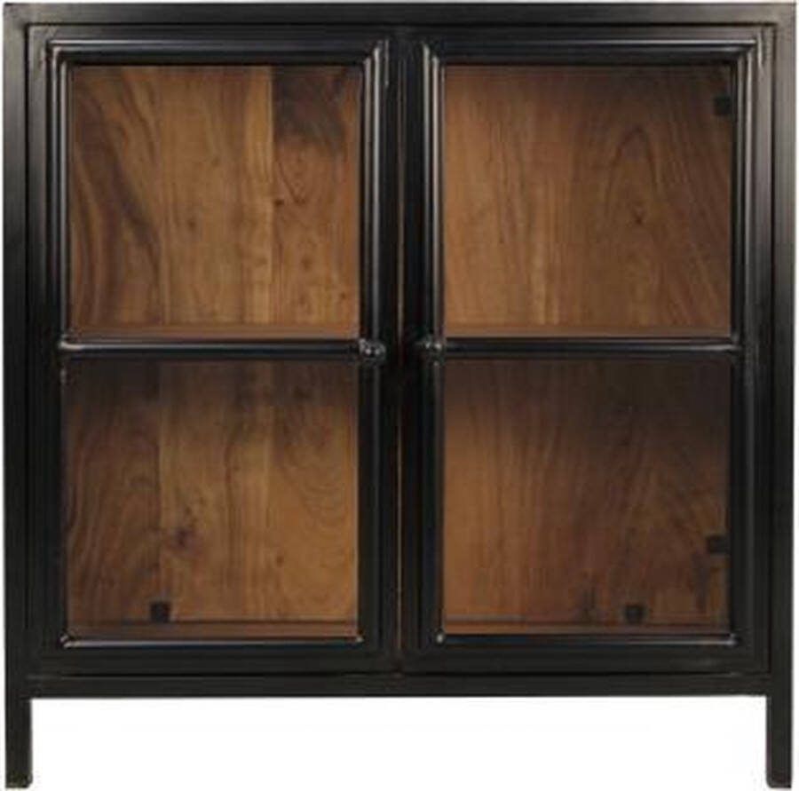 HSM Collection Vitrinekast Kingston 90x40x90 naturel zwart acacia ijzer glas