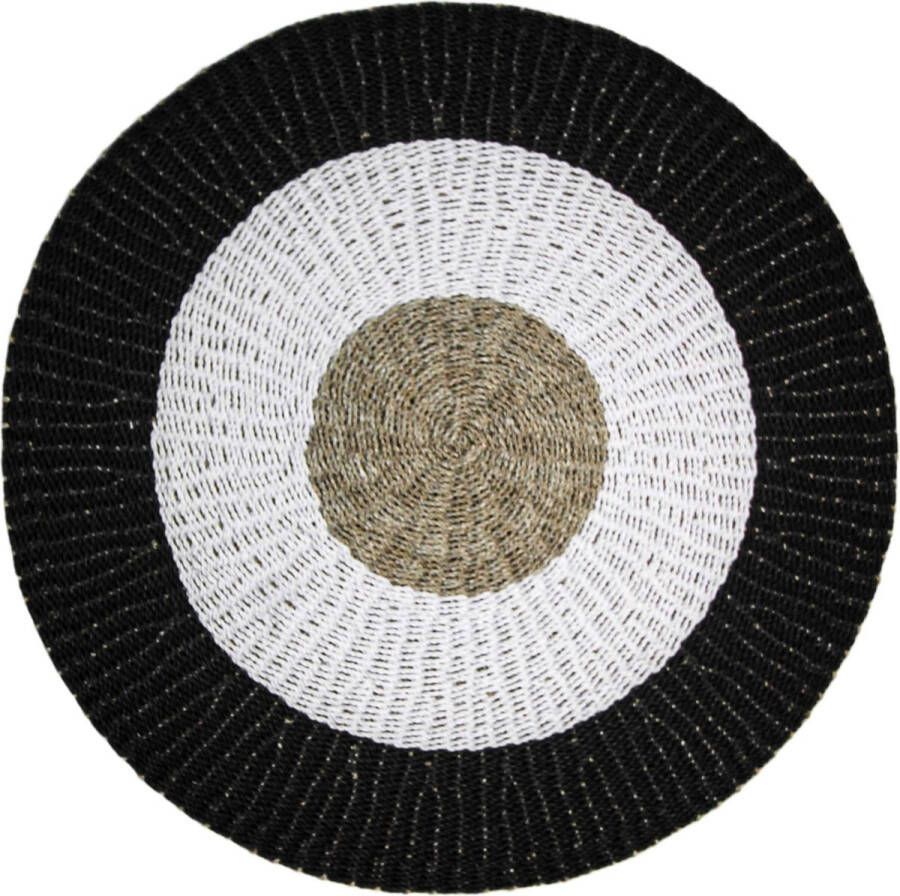 HSM Collection Vloerkleed Mailbu ø150 cm raffia zeegras naturel wit zwart