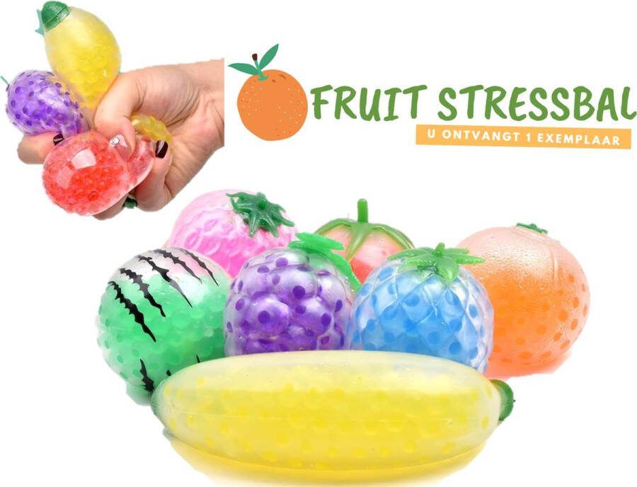HTI Fruit stressbal knijpbal voor de hand 1 exemplaar 6 cm groot Spaar ze allemaal Fidget schoenkado sinterklaas