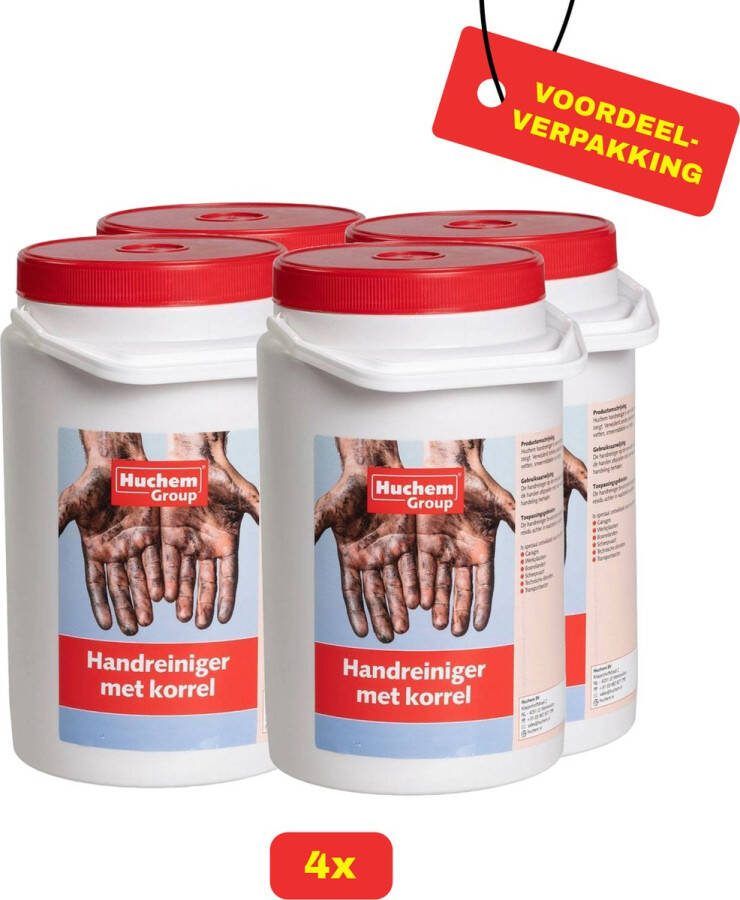 Huchem 4 x Garagezeep met korrel 3kg Industriële handzeep Werkplaats Garage Voordeelverpakking