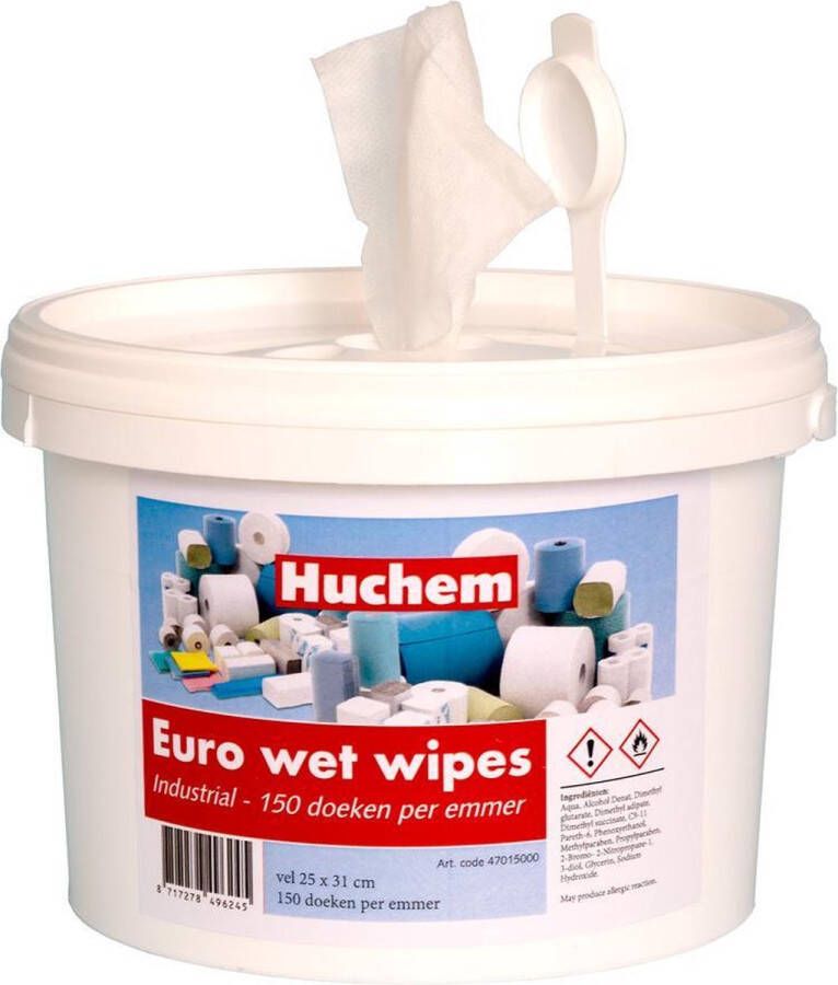 Huchem WetWipe Wet Wipes 1 emmer 150 st. Industrial Handcleaner Handreinigingsdoekjes Euro Wet Wipe