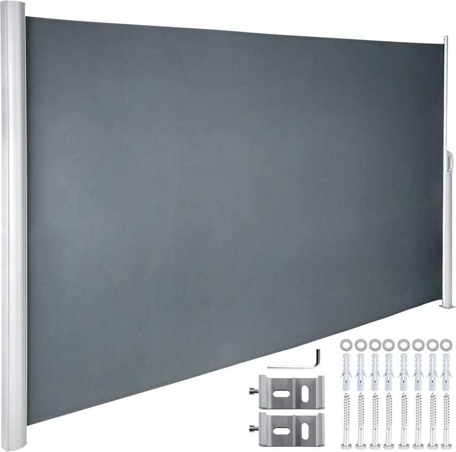 Huis-tuin online Zijscherm -160x300CM Zijluifel Intrekbaar multifunctioneel scherm Terras Scherm Hek Privacy Scheidingswand uv-bestendig Waterdicht vlamvertragend in en outdoor- Zonnescherm Windscherm Grijs