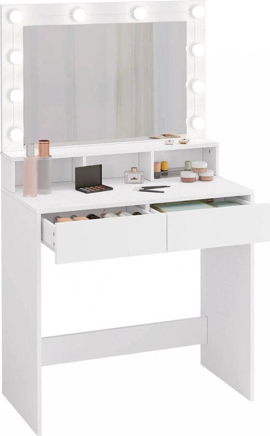 Huis-tuin online kaptafel Led Verlichting Spiegel 2 Laden Moderne Cosmetische Tafel Slaapkamermeubel Opbergkast- Wit : 80x140x39 5 cm (WxHxD)