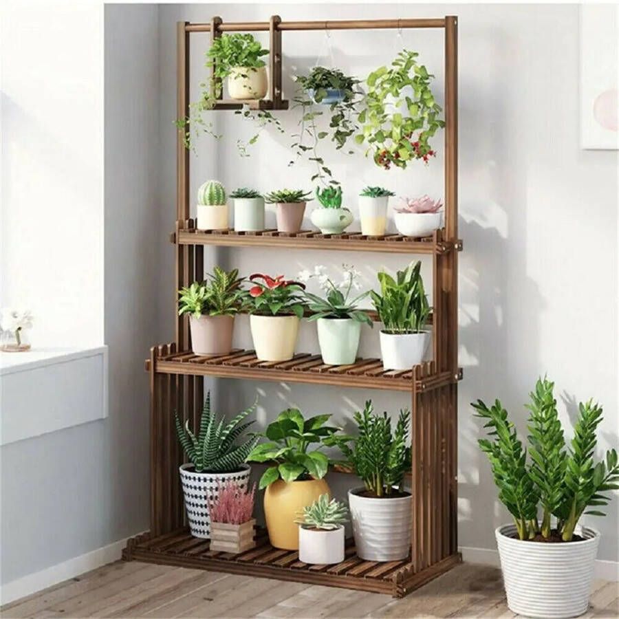 Huis-tuin online Kast Hout Plant Standaard Bloempotkast Organizer Rack Display Houder Indoor Outdoor