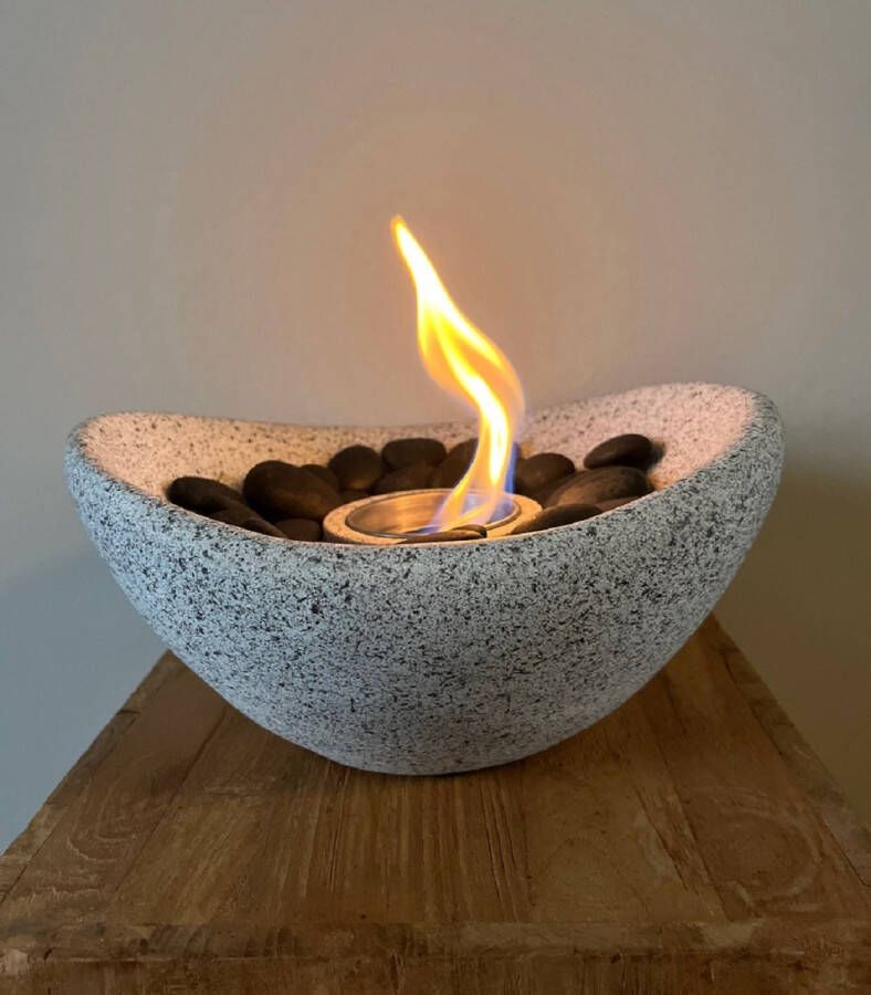 Huisson Bio Ethanol Sfeerhaard Beton Grijs Tafelhaard Terrashaard Verwarming Tafelbrander voor binnen en buiten