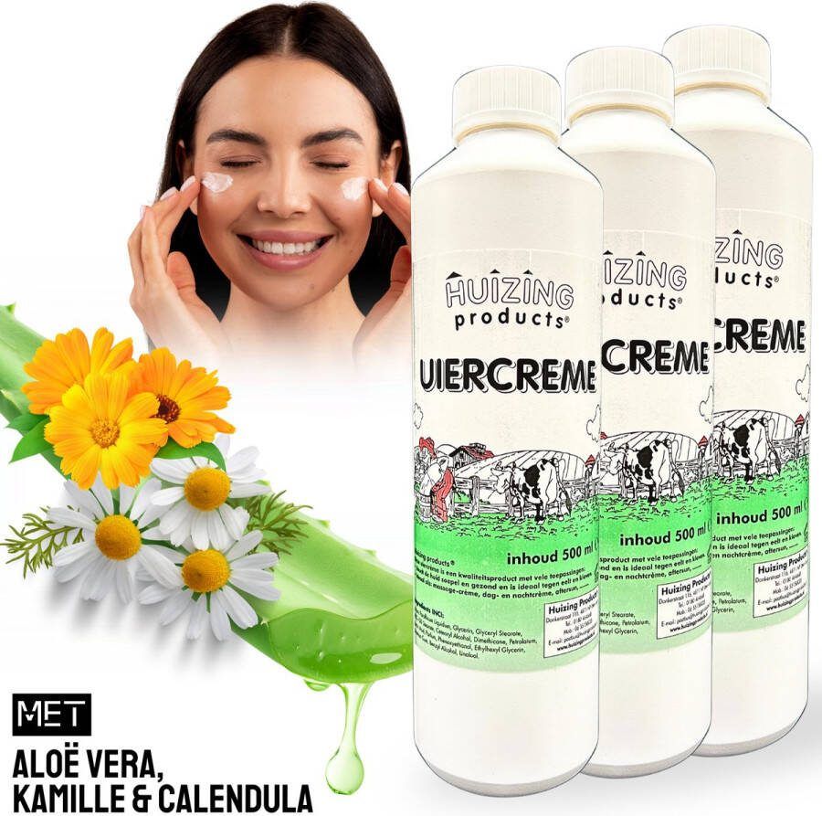 HUIZING PRODUCTS UIERCREME 3 Stuks: Huizing Uiercrème Navulfles 500ML – uiercreme – uierzalf geparfumeerd – Aloë Vera & Kamille – huidverzorging – bodymilk – bodycreme – bodylotions bodylotion dames – bodylotion – aftersun