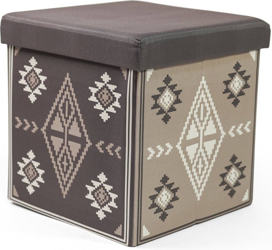 Human Comfort Opberger Opbergbox Ottoman Poef Hocker Vierkant Speelgoedkist Speelgoedbox Bijzettafel Opvouwbaar – Vintage – Krantenbak Grijs ruit