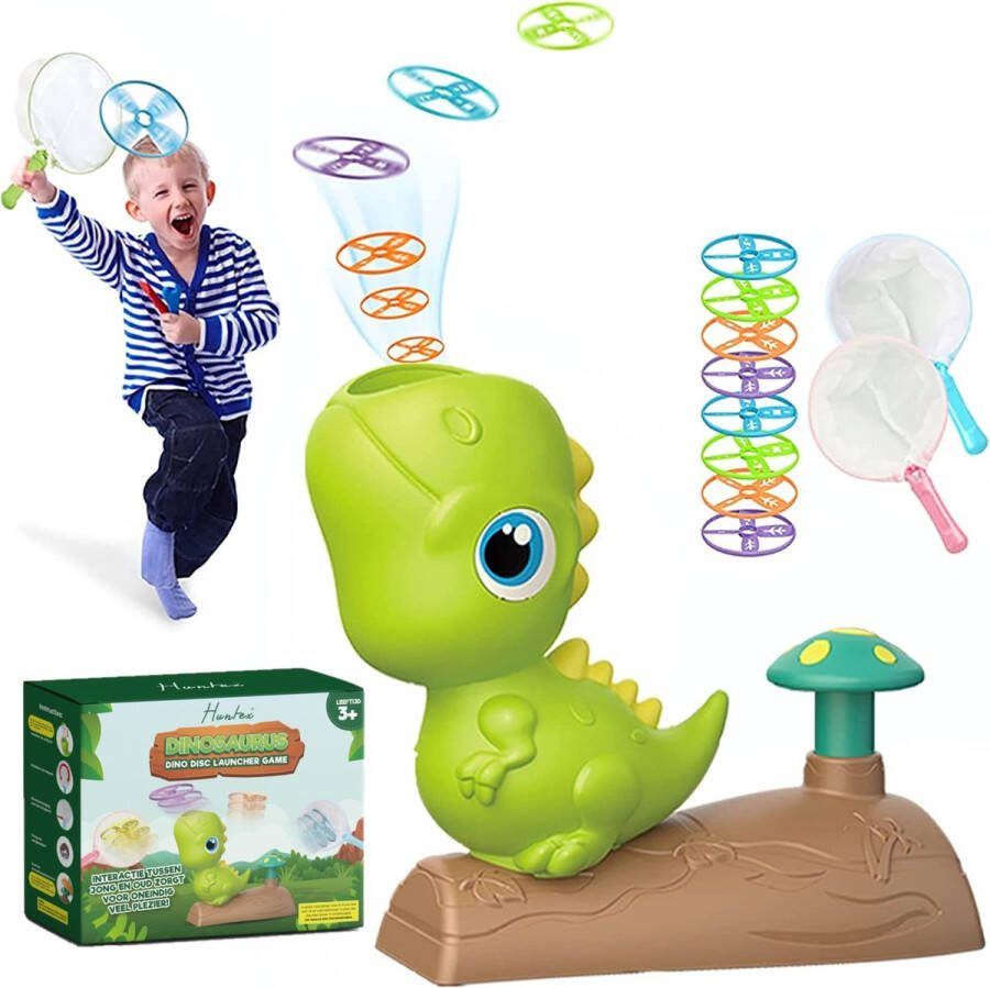 Huntex Dino Disc Launcher Game Groen Tot Wel 10 Meter Hoog Lanceren! Buitenspeelgoed Voor Kinderen Inclusief 8 Schijven En 2 Vangnetten Zomer Speelgoed Voor Jongens Meisjes Rage 2023 Zwembad Speelgoed