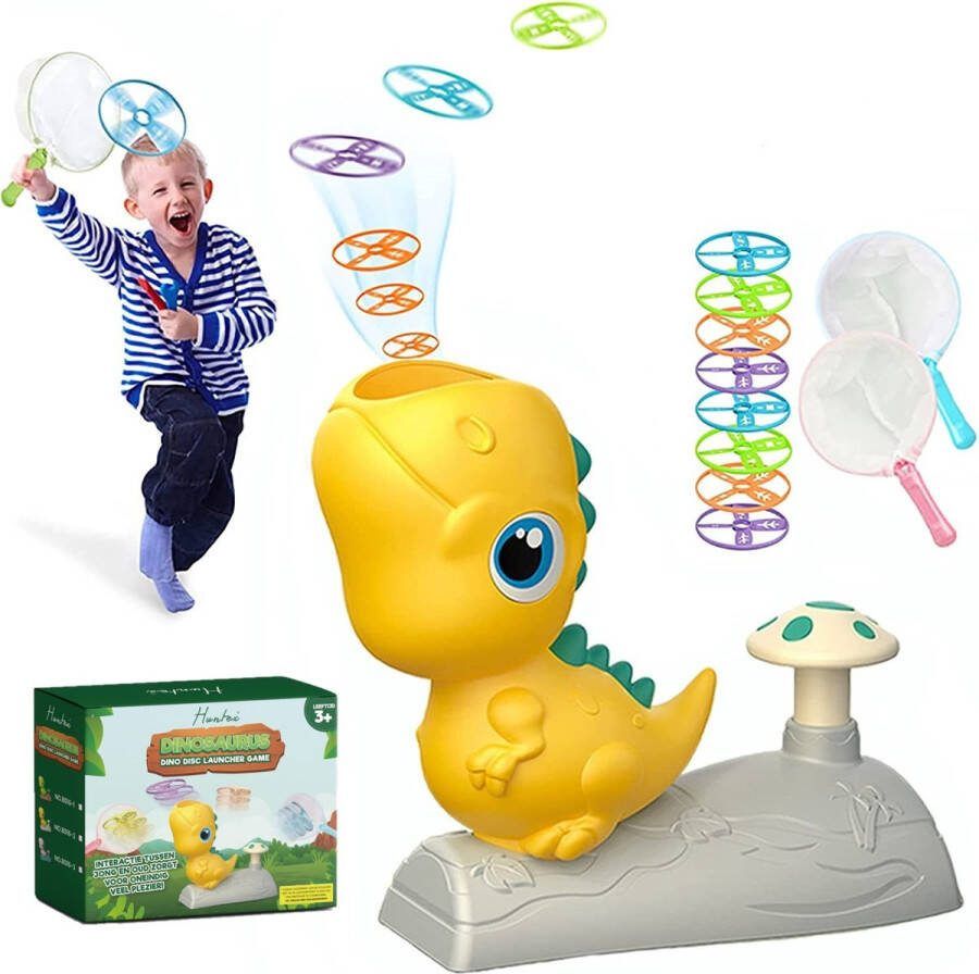 Huntex Dino Flying Disc Game Geel Tot Wel 10 Meter Hoog Lanceren! Binnen en Buiten Speelgoed Voor Jongens en Meisjes Zomer Winter Speelgoed Buitenspel Zwembad Speelgoed Flying Ball Ufo