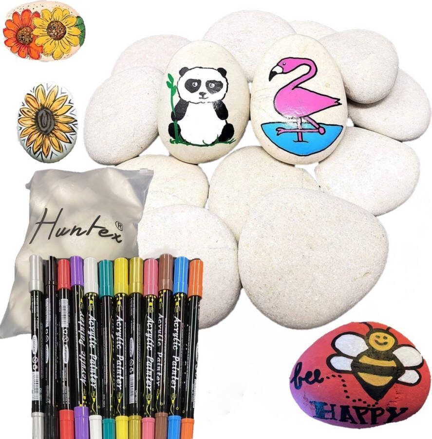 Huntex Happy Stones Beach Pebbles Inclusief Acryl Stiften 5-10CM Ongeveer 3 5 KG