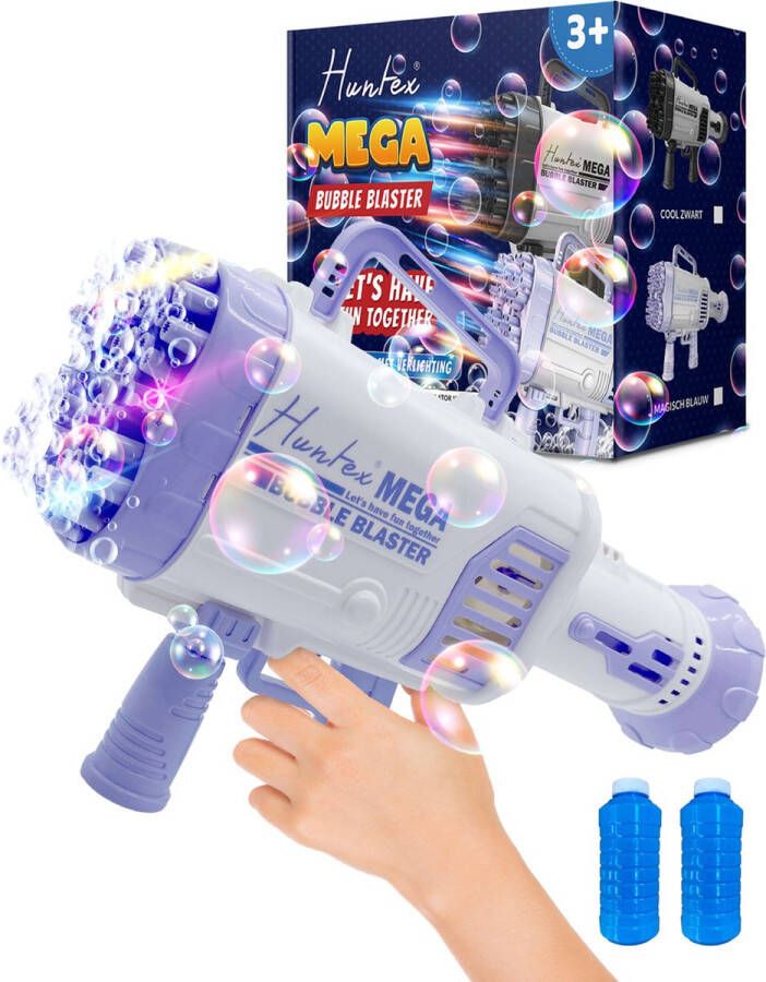 Huntex Mega Bubble Blaster XXL 64 Holes Blauw Met Led-Verlichting Extra Bellenblaas Navulling Bellenblaas Pistool Machine Bruiloft Groot Bubble gun