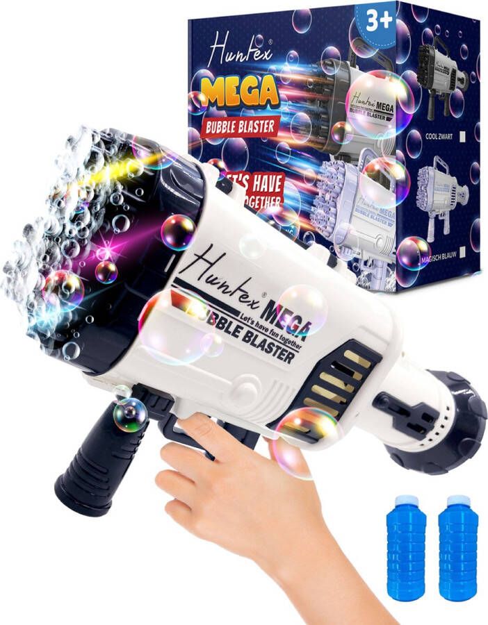 Huntex Mega Bubble Blaster XXL 64 Holes Zwart Met Led-Verlichting Extra Bellenblaas Navulling Bellenblaas Pistool Machine Bruiloft Groot Bubble gun