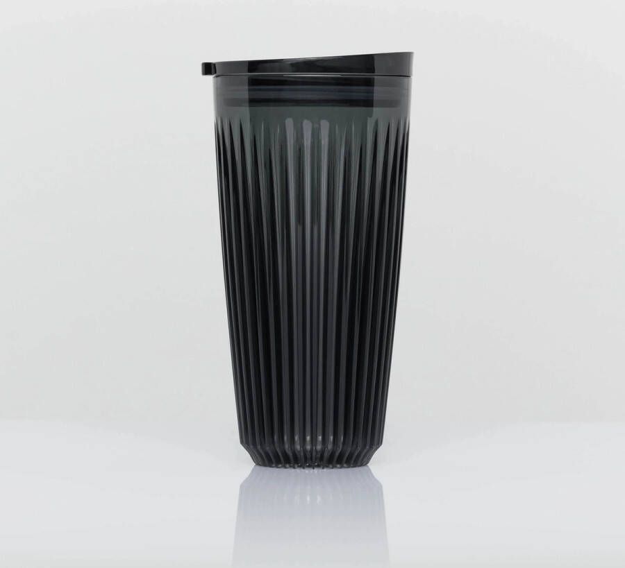 HuskeeCup HuskeeRenew & Deksel Hersluitbare Koffiebeker To Go Extra Large 16oz 48cl Grijs Transparant