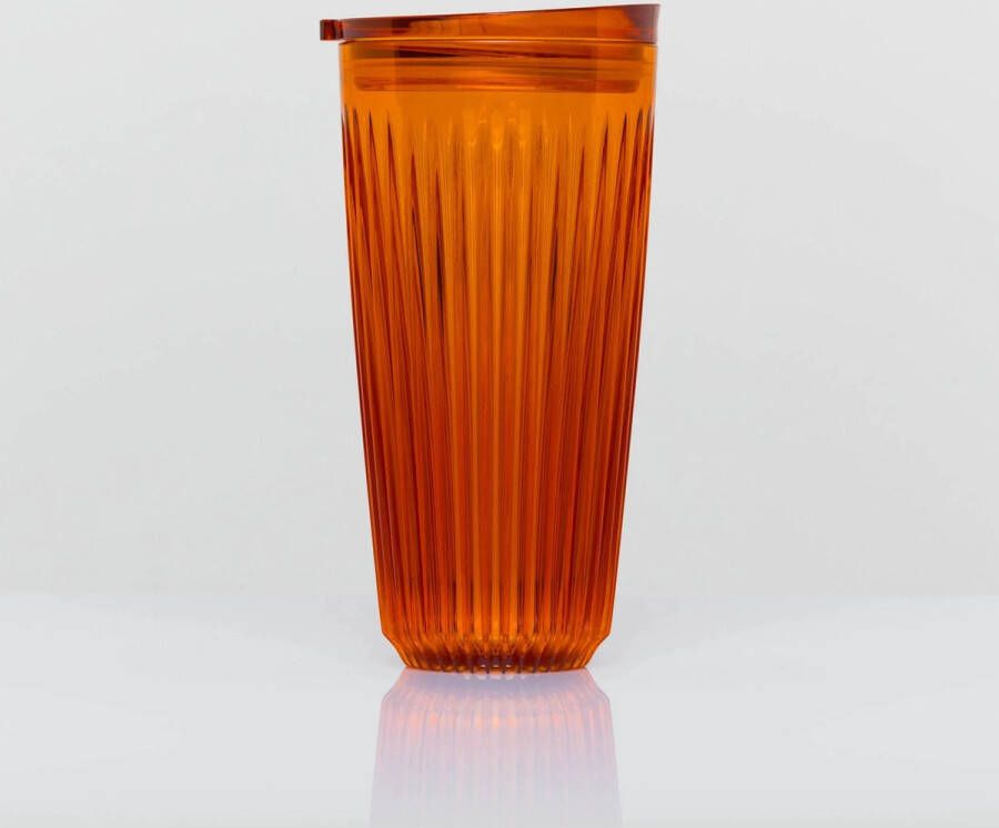 HuskeeCup HuskeeRenew & Deksel Hersluitbare Koffiebeker To Go Extra Large 16oz 48cl Oranje Transparant