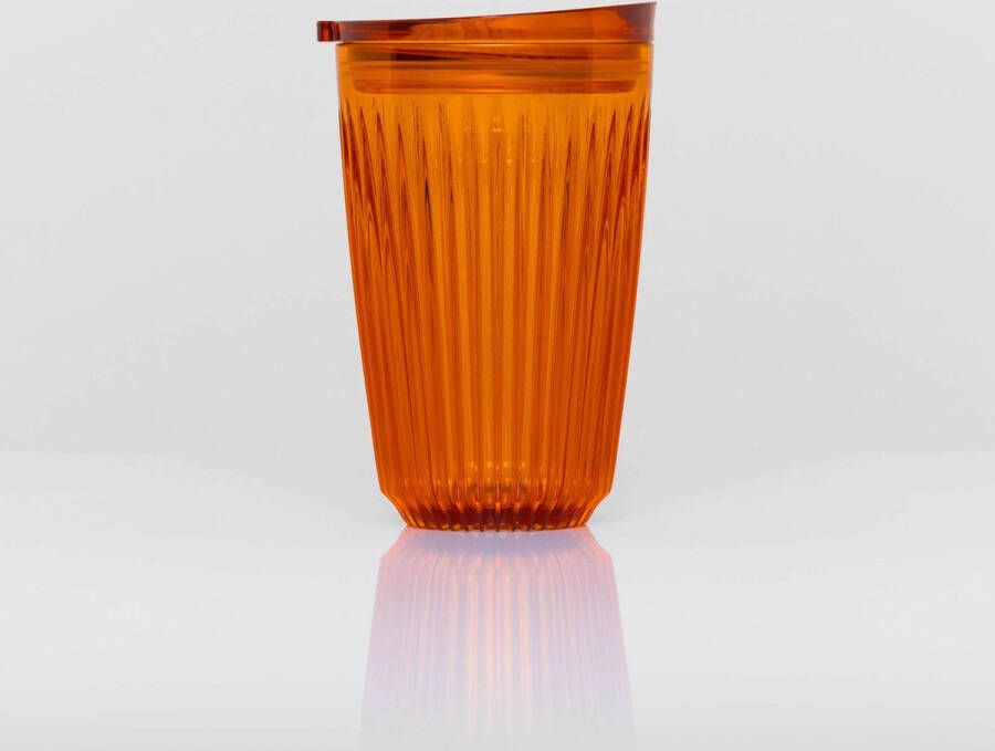 HuskeeCup HuskeeRenew & Deksel Hersluitbare Koffiebeker To Go Large 12oz 36cl Oranje Transparant