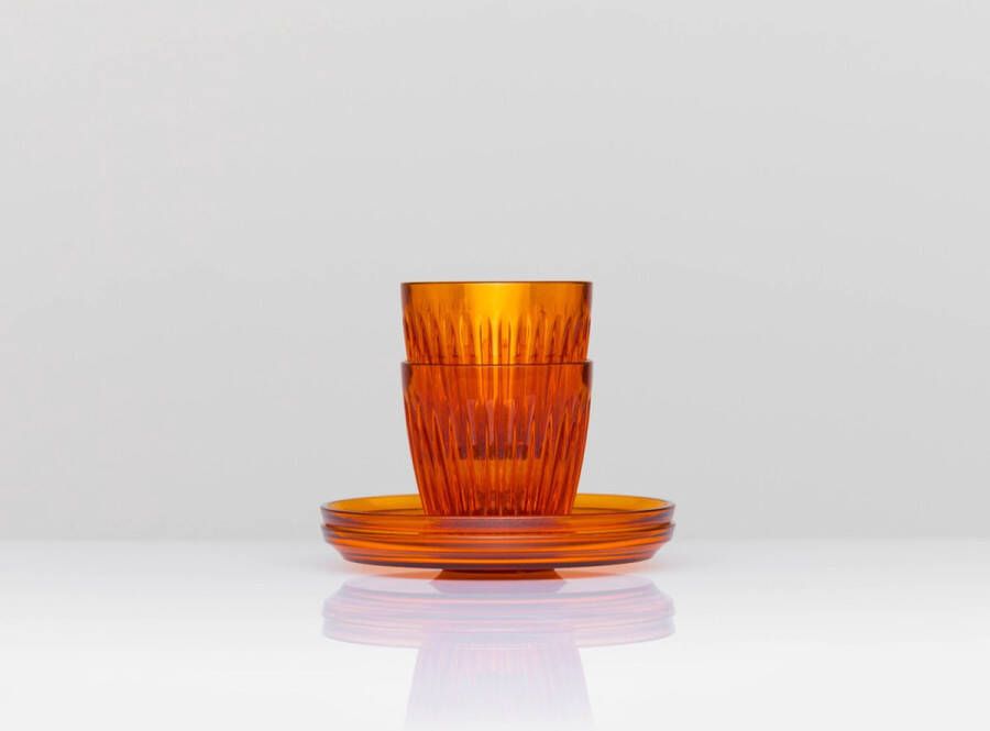 HuskeeCup HuskeeRenew Espresso Set van 2 Koffiebekers + 2 Schotels Oranje Transparant