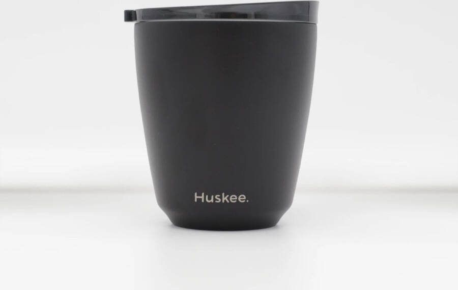 HuskeeCup HuskeeSteel & Deksel Hersluitbare Thermische Koffiebeker To Go 8oz 24cl Zwart
