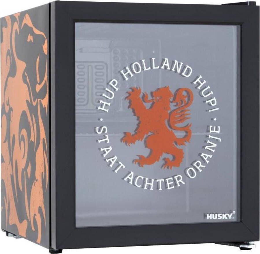 Husky KK50-DUTCHLION Mini Koelkast Met Glazen Deur 46 Liter 40dB Oranje Leeuw