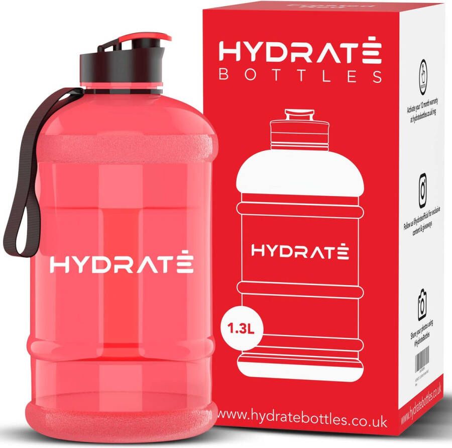 Hydrate Bottles © HYDRATE XL Kan 1 3 Liter Waterfles BPA Vrij Flip Cap Ideaal voor Sportschool Kleurenopties (Frosted Red)