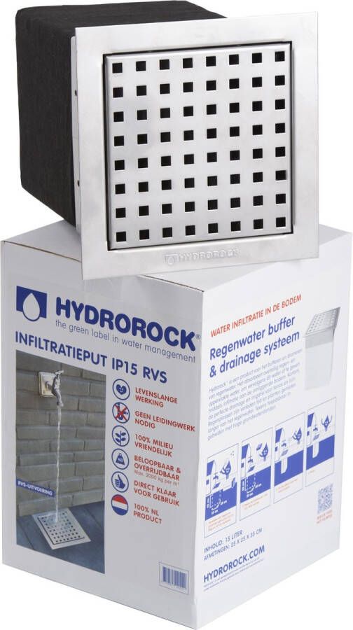 Hydrorock Infiltratieput Hydroblob IP15 RVS rooster geen leidingwerk nodig voorkomen van wateroverlast doe het zelf