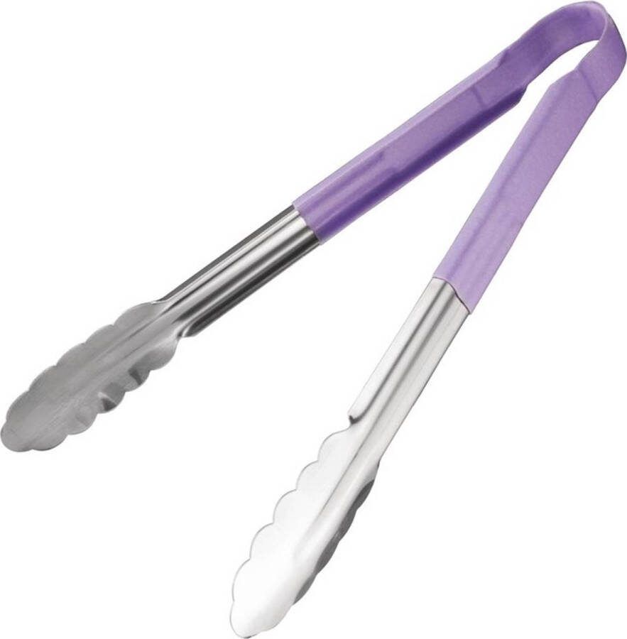 Hygiplas Serveertang Vleestang Kleurcode Paars RVS 30cm Gladde vorm tegen bacteriën horeca bbq tang