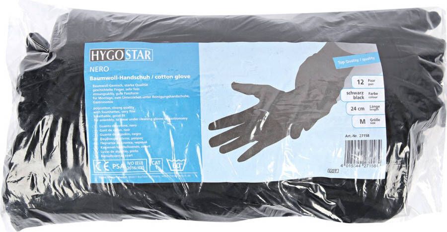 Hygostar katoenen handschoen NERO 12 paar zwart maat L voor eczeem allergie handcrème juweliers munt handschoen