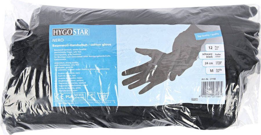 Hygostar katoenen handschoen NERO 12 paar zwart maat XL voor eczeem allergie handcrème juweliers munt handschoen