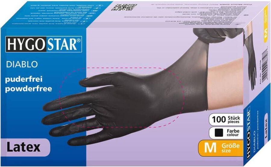 Hygostar Latex handschoenen wegwerp zwart poedervrij maat L 100 stuks