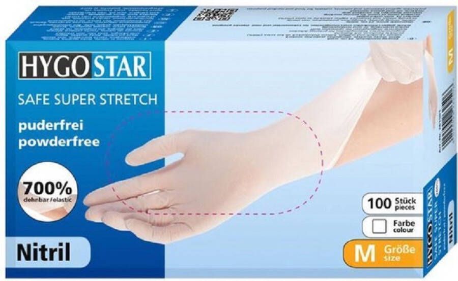 Hygostar Nitril wegwerp handschoenen Safe Super Stretch allergievrij zonder rubberversneller wit poedervrij maat XL 100 stuks