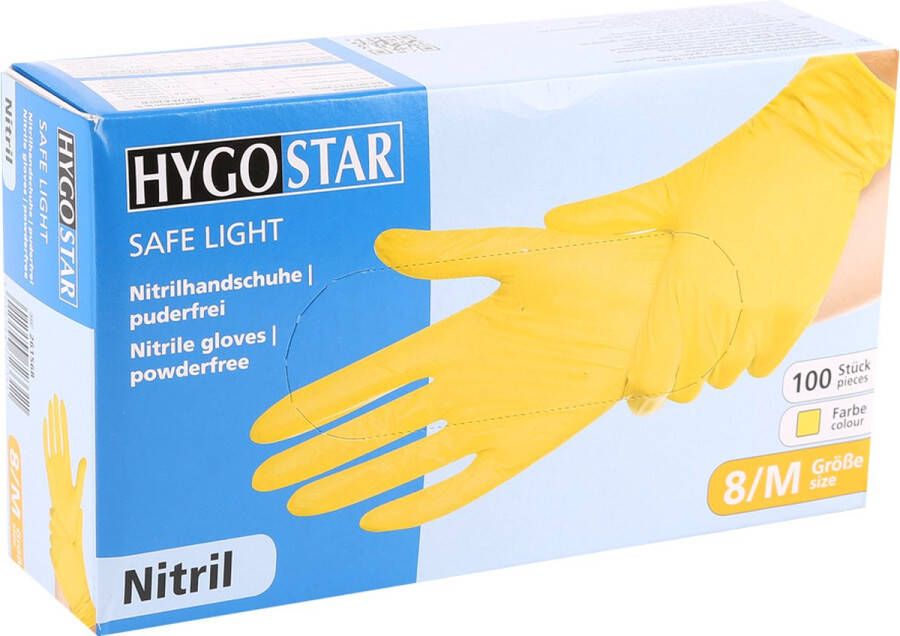 Hygostar wegwerp handschoenen nitril poedervrij GEEL maat M 100 stuks