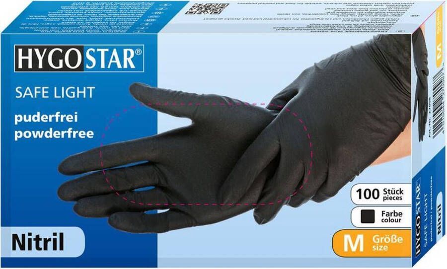 Hygostar Wegwerp handschoenen Nitril Poedervrij Zwart XS 100 stuks