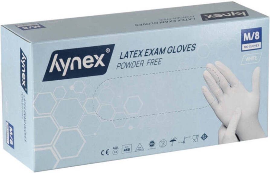 Hynex latex handschoenen maat M Wit poedervrij 5 0gr MD 100 box