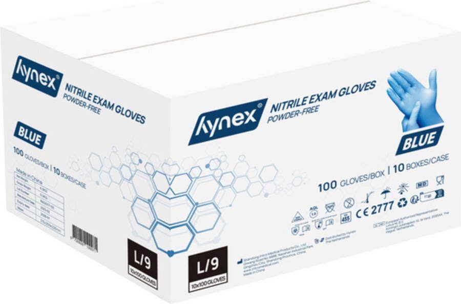 Hynex Nitril Wegwerphandschoenen 3 5g Maat L 1000 stuks Blauw Poedervrij Latex vrij Niet Steriel