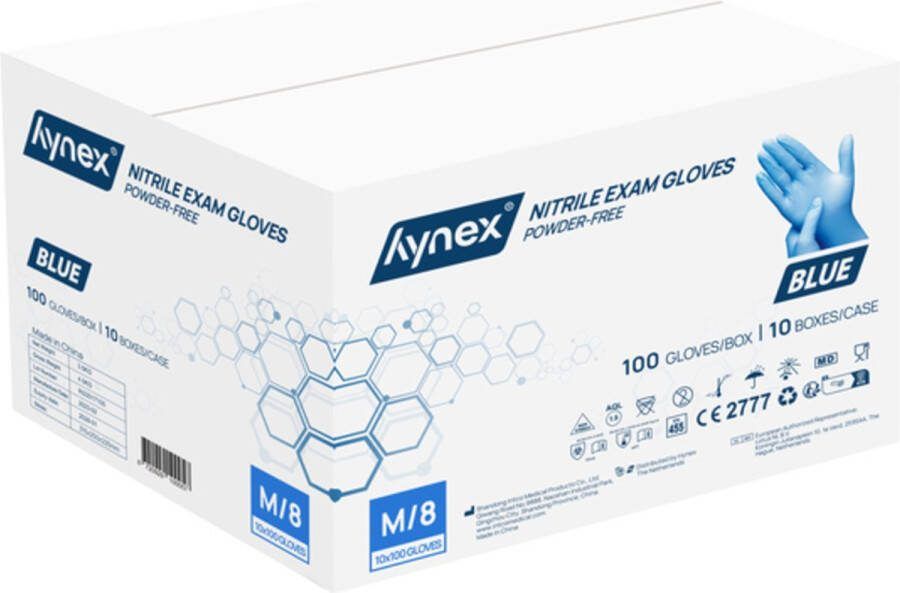 Hynex Nitril Wegwerphandschoenen 3 5g Maat M 1000 stuks Blauw Poedervrij Latex vrij Niet Steriel