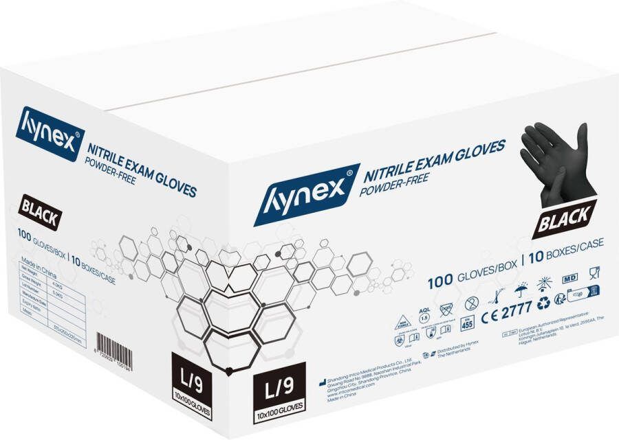 Hynex nitril wegwerphandschoenen 3.5g maat L 1 doos 1000 stuks Zwart Poedervrij Latexvrij Niet Steriel